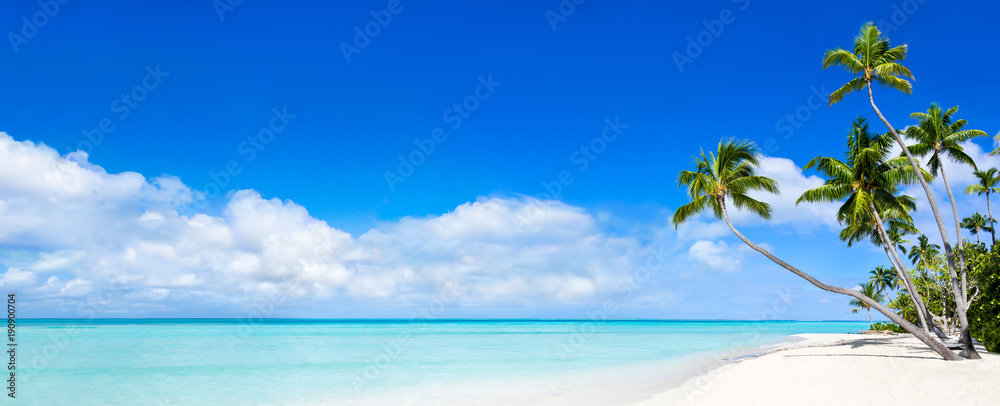 Sommer, Sonne, Strand und Meer als Panorama Hintergrund - obrazy, fototapety, plakaty 