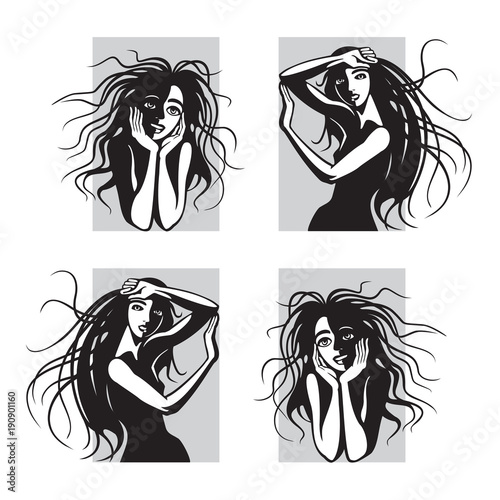 Cute Girls With Black Long Hair Young Women With Fluttering