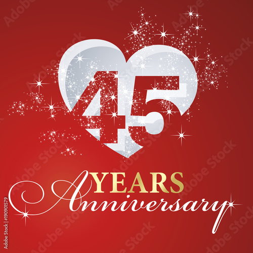 45 years anniversary firework heart red greeting card icon logo Poster