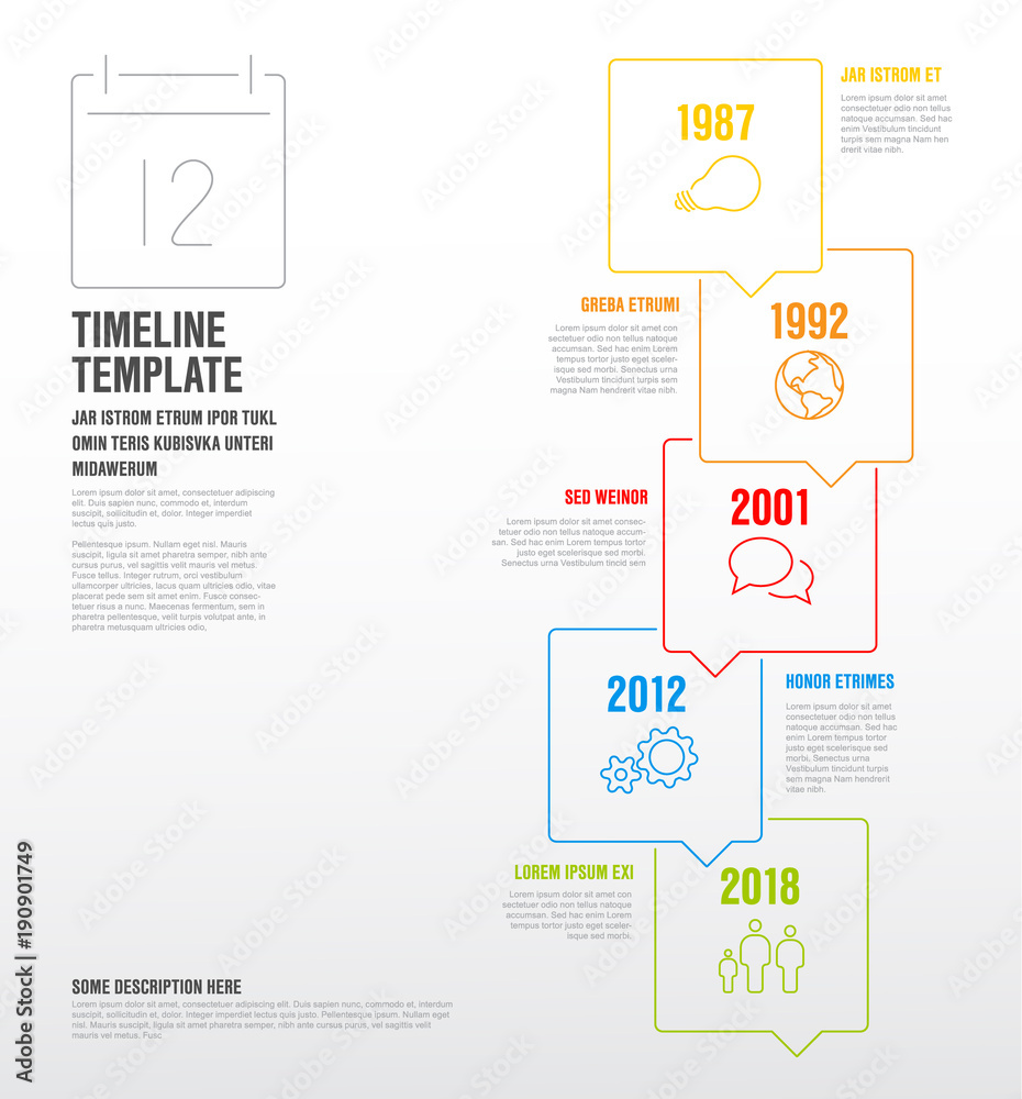 vector infographic timeline template with vertical... Vector Infographic vertical timeline template made from thin line ...