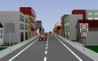 Hauptstraße mit dem Straßenschild Umweltzone frei (text in deutsch) Kreuzung, Ampel, Häusern und Autos. 3d render