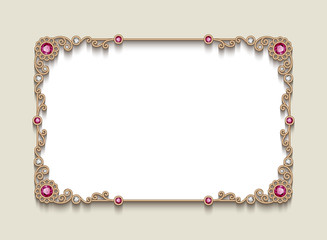 Rectangle frame with jewelry border, wedding invitation card design