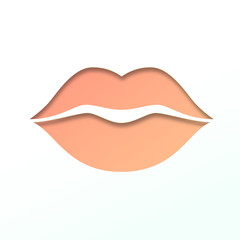 Wall Mural - Contour of lips cut from paper. Outline icon of mouth, vector pictogram. Symbol of kiss, paper art carving.