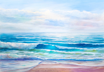 Oil  painting of the sea on canvas.Sketch.