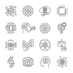 Sticker - Artificial intelligence icon set. Editable Stroke.