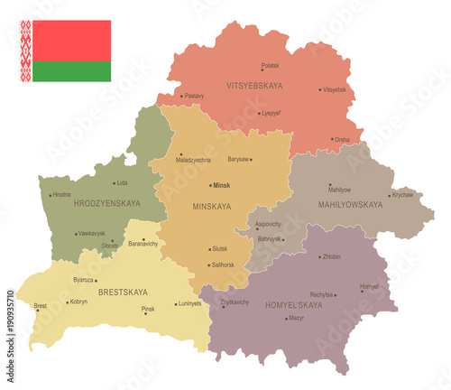 Fotografía Belarus - vintage map and flag - Detailed Vector Illustration