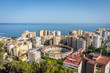 aerial view of Malagueta district and La Malagueta Bullring in Malaga, Spain, Europe on a bright summer day