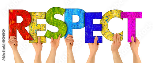 Cuadros en Lienzo respect concept people holding up colorful wooden rainbow letters tolerance isol