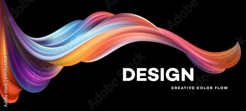 Modern colorful flow poster. Wave Liquid shape in black color background. Art...