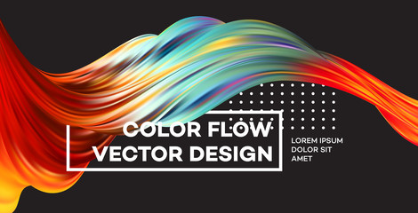 Sticker - Modern colorful flow poster. Wave Liquid shape in black color background. Art design for your design project. Vector illustration