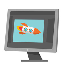 Sticker - Rocket flying out of laptop screen