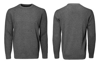 Wall Mural - Blank template mens grey sweatshirt long sleeve, front and back view, isolated white background. Design pullover mockup for print.  