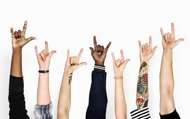 diversity hands gesturing love sign