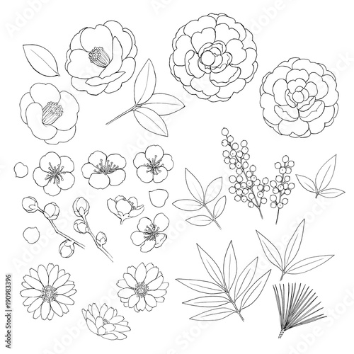 お正月の花 素材線画 Stock Illustration Adobe Stock