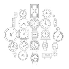 Poster - Time and clock icons set. Outline illustration of 25 time clock vector icons for web