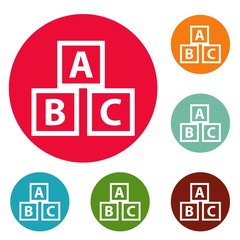 Poster - Education abc blocks icons circle set vector isolated on white background