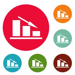Poster - Down chart icons circle set vector isolated on white background