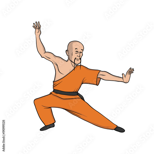 Fotografering Shaolin monk practicing kung fu or wushu