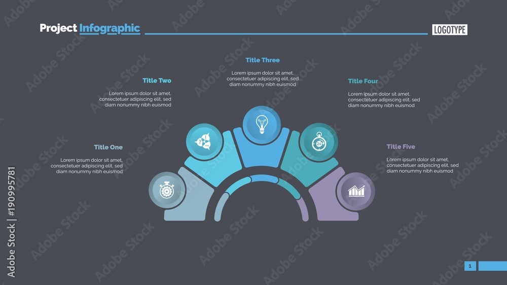 Process Chart with Five Elements Slide Stock Vector | Adobe Stock