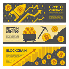 Canvas Print - Horizontal banners with illustrations of bitcoin mining industry