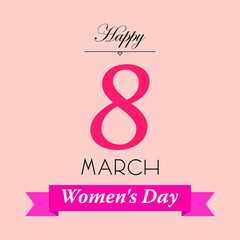 Wall Mural - Icono plano Happy 8 March y Women s Day en cinta en fondo rosa