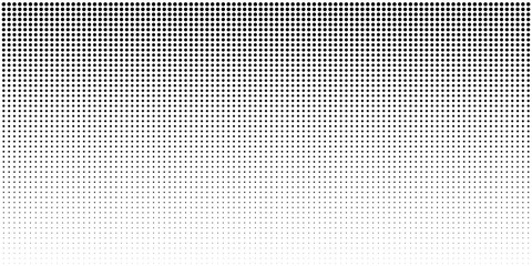 Wall Mural - Vertical bw gradient halftone dots background, horizontal template using black halftone dots pattern.