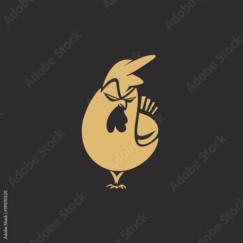 Fotografie, Tablou minimal logo of angry golden chicken vector illustration