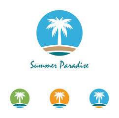 WebBeach and summer theme logo with palm three design template
