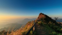 Time Lapse Of Mountain View. High Angle View At Doi Phu Chi Dao Scenic Spot In Wiang Kaen District, Chiang Rai,Thailand.