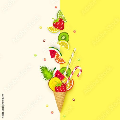 Ice Cream Fruit 3d Pastel Abstract Background With Ice Cream