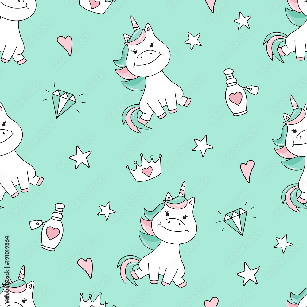 Seamless pattern with magical unicorn and stars Stock Vector | Adobe Stock