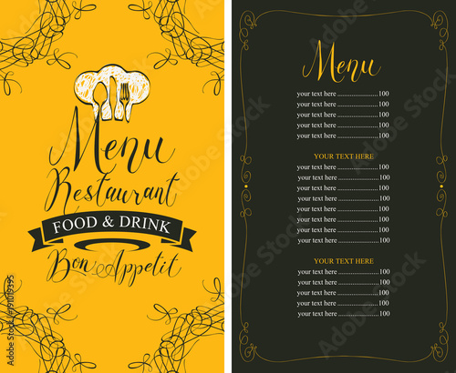 Vector Template Restaurant Menu With Price List Chef Hat Cutlery