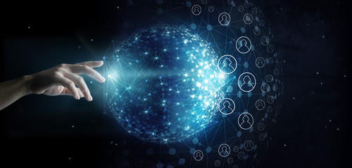 Leinwandbilder - Businessman touching global network and data customer connection on space background