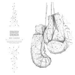 Poster - Abstract mash line and point boxing gloves origami on white background with an inscription. Starry sky or space, consisting of stars and the universe. Vector sport or business illustration