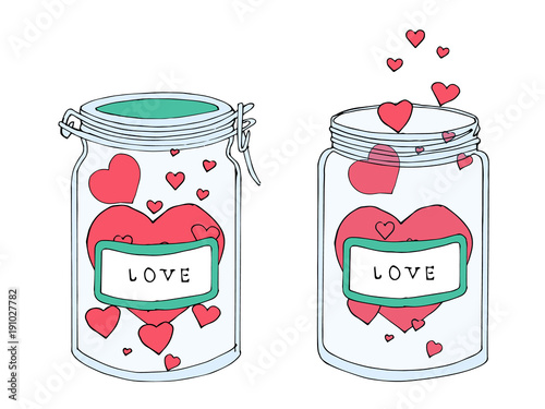 Romantic Valentine S Day Love Concept Vector Illustration Set Of Hand Drawn Doodle Ellements Cute Colorful Sketch Invitation Cartoon Jar With Hearts Cool Print Buy This Stock Vector And Explore Similar Vectors