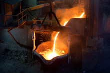 Pouting Molten Copper At A Copper Mill In Chile