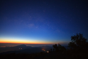 Wall Mural - milky way galaxy before morning sunrise at doi inthanon chiang mai, thailand. long exposure photogra