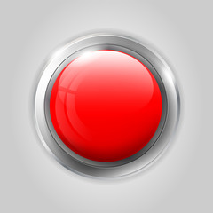 Red glossy shiny button with metal background