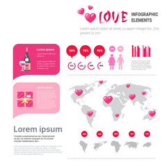 Poster - Love Icons And Elements Over Infographic Template Background, Valentine Day Concept Flat Vector Illustration