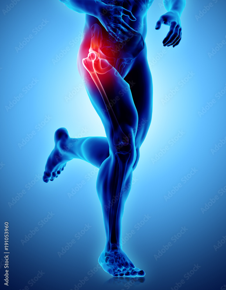 Hip painful skeleton x-ray, 3D illustration. - obrazy, fototapety, plakaty 