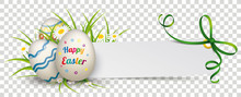 Paper Banner Green Ribbon Happy Easter Eggs