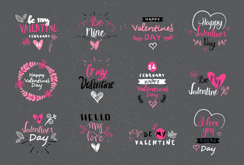 Valentine Day Lettering Design Set Hand Drawn Logos, Labels And Stickers Collection Vector illustration