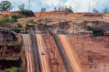 Wall Mural - Outdoor incline large conveyor with rubber belt conveyor for transportation line for processing the coal in the coal mine.