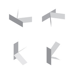 Poster - Vector isometric letters K in various foreshortening views. Edge outline alphabet