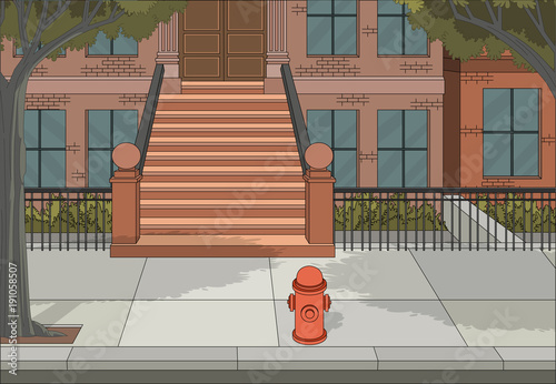 Entrance of a Brownstone building. Residencial neighborhood.