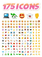 Poster - Set of 175 Realistic Cute Icons on Transparent Background . Isolated Vector Illustration 