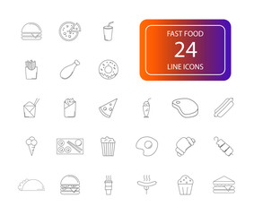 Wall Mural - Line icons set. Fast Food pack. Vector illustration	