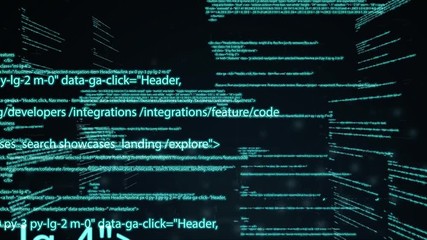Wall Mural - computer code running in a virtual space. camera moves through the text. abstract technology program