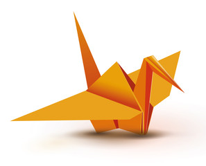 origami. origami crane. orange origami crane. orange paper origami crane. paper crane. vector illust