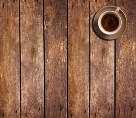 Cup of coffee on table,top view